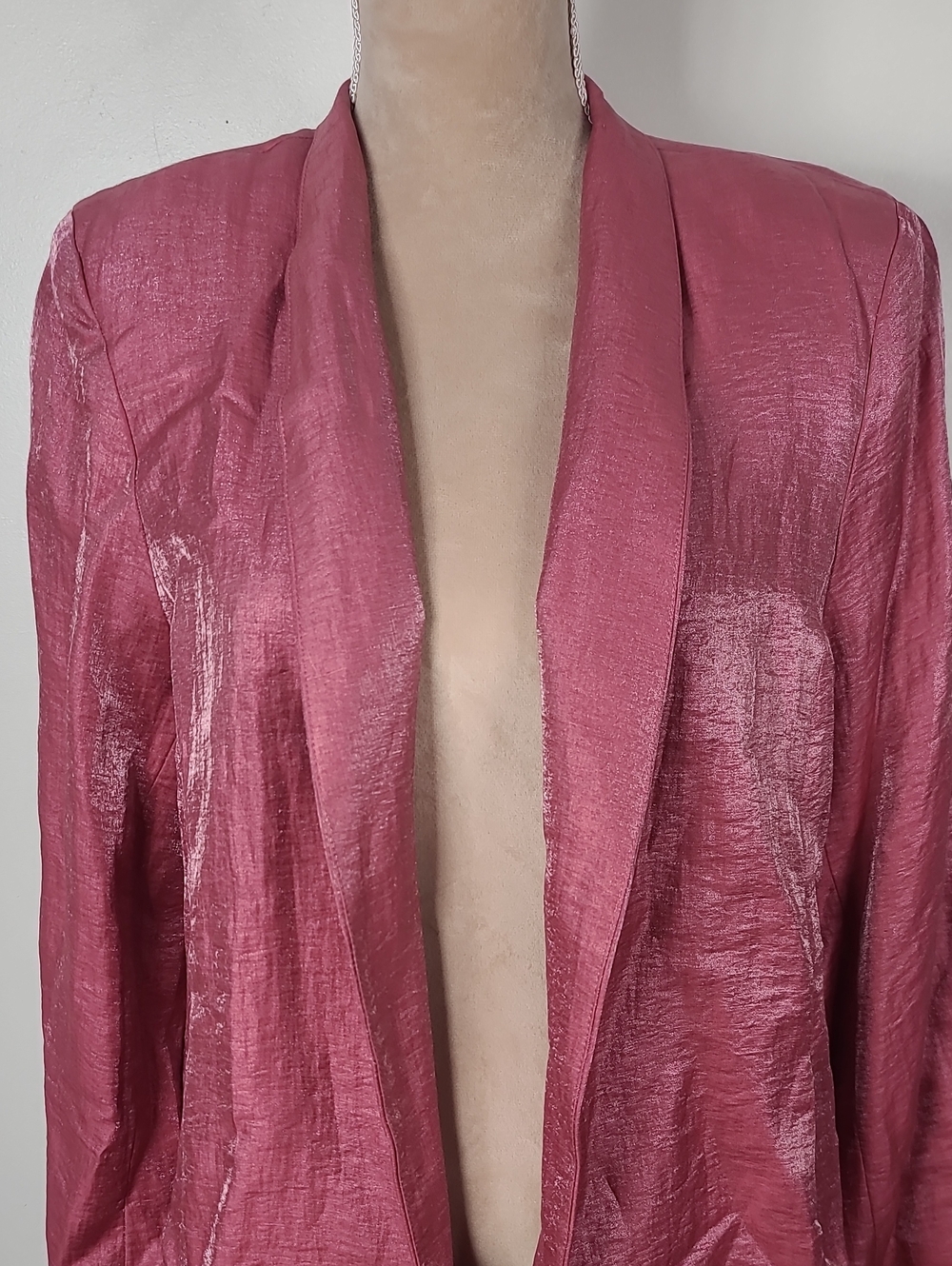 Vtg Y2K Eileen Fisher Shimmer Rouge Pink Open-Front Shawl Collar Blazer Jacket L - Picture 6 of 15